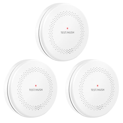 Image of 3 Pack Combination Smoke and Carbon Monoxide Detector (Not Hardwired), 10-Year Battery Dual Sensor Fire & CO Alarm with Large Test /Silence Button, Adhesive & Screws Included