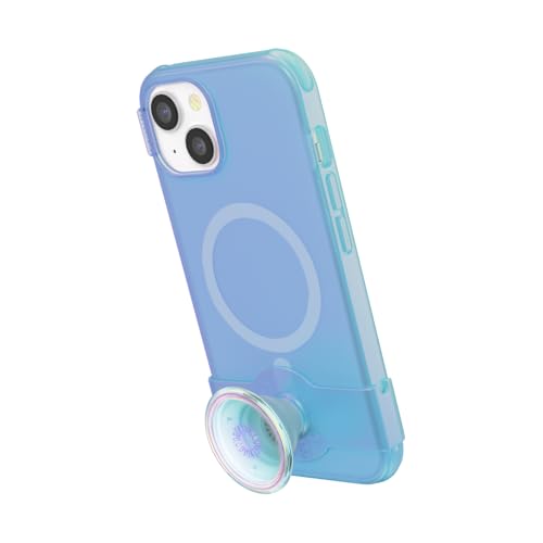Image of PopSockets iPhone 14 Case with Phone Grip and Slide Compatible with MagSafe, Phone Case for iPhone 14, Wireless Charging Compatible - Blue Opalescent