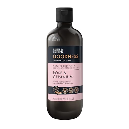 Image of Baylis & Harding Goodness Rose & Geranium Natural Body Wash, 500 ml - Vegan Friendly (500ML (Pack of 1))