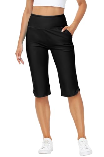 Image of AOBUTE Womens Swim Capris Pant Sun Protection High Waisted Swimming Leggings with Pockets (No Lining)