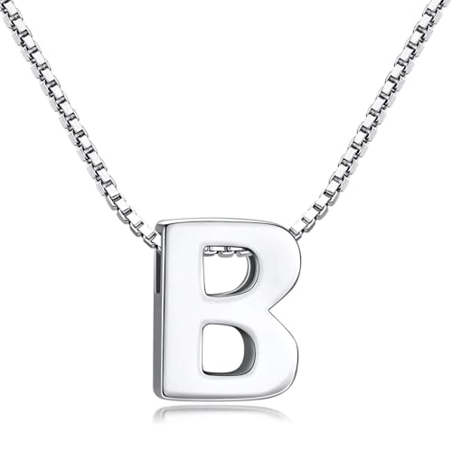 Pendentif Lettre Argent 925 Initiale Prenom Alphabet Personnalisé Chaîne 45CM Bijoux Collier Fille Ado Femme (Chaine Pendentif Lettre B)