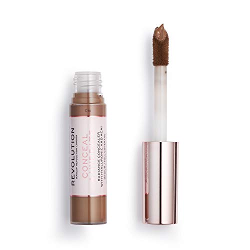 Makeup Revolution Conceal And Hydrate Concealer, Full Coverage & Matte Finish, C14 For Dark Skin Tones, Vegan & Cruelty-Free, 0.7 Fl Oz #TOP1