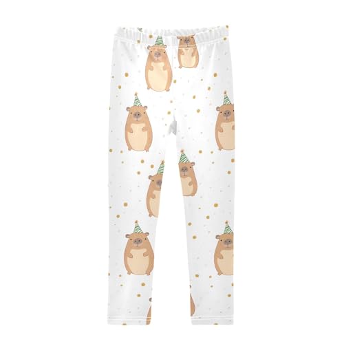 ALAZA Girls' Leggings Children's Yoga Pants Skinny Printed Dance Birthday Hat Capybara Comfortable 4T