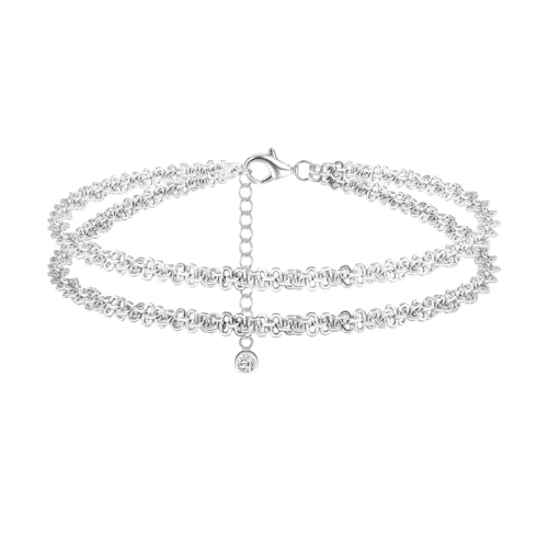 HUKUMA Tobilleras para Mujer, Tobillera Pulsera de Plata/Oro Mujer, Delicada a Prueba de Agua en Capas Set, Tobilleras para la Playa Ajustables, Tobillera con Cuentas Joyería(Cobre plateado)