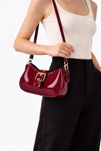 Image of Korean Style Leather Shoulder Bag with Buckle Glossy Finish Crossbody Purse for Daily Use Travel & Shopping Phone Purse with Adjustable Strap Lightweight Trendy Bag for Girls