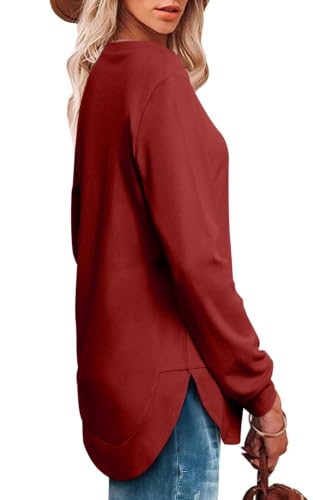 Image of OFEEFAN Womens Sweatshirt Crewneck Long Sleeve Shirts High Low Tops Curved Hem