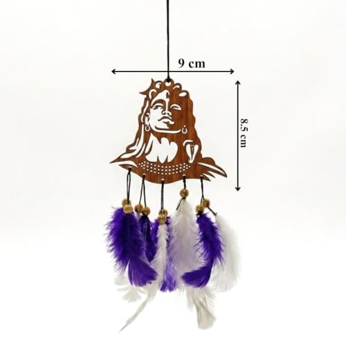 Image of Acrylic Dream Catcher Car Hanging Ornament with Purple and White Feathers - Rear View Mirror Decor for Cars, Spiritual Wall Hanging Decoration for Home, Office and Gift Use (SIVAJI-02)