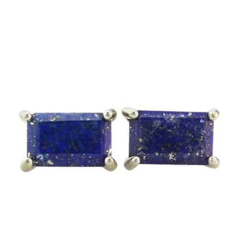 Puces d'oreilles lapis-lazuli rectangulaires en argent massif pour femme