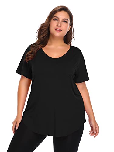 BELAROI Women Plus Size V-Neck Tunic Tops Loose T Shirt with Pocket2