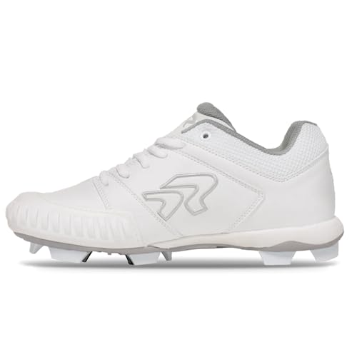 Rip It Ringor Flite Softball Cleats with Pitching Toe for Women | Lightweight, Durable, and Superior Traction | Designed for Female Athletes | Size 8 | White & Silver