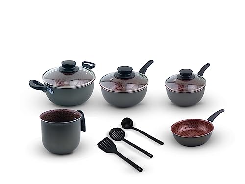 Conjunto Panelas Elegan Prime 8 Peças Grafite com Rosa - Dona Che...