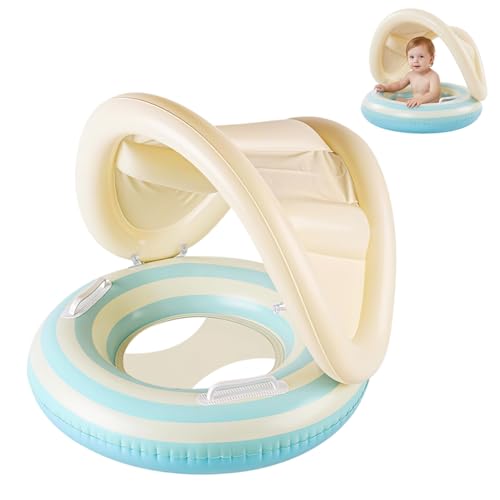 Image of Proberos Inflatable Baby Pool Float with Sun Canopy for Age 1-3, UPF 50+ Sun Protection Safe Toddler Swim Ring with Handles, Soft PVC Swim Tube, Infant Swimming Float Seat, 24-54cm