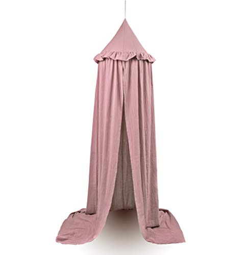 MAMERIA Kids Bed Canopy with Frills Cotton Hanging Tent Curtain Net for Reading Nook Hideaway Bedding Play Room Decor (Dusty Rose)