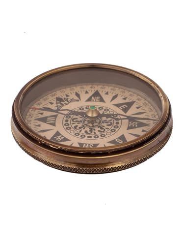 Brújula de Bolsillo de Latón Antiguo, Tapa Grabada, Estilo Náutico Vintage, Regalo Coleccionable, 3x3 pulgadas miniatura 5