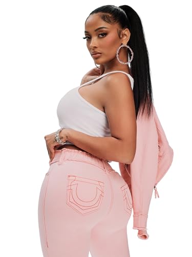 True Religion Women's Raw Edge Big T Bootcut Pants | Distressed Denim with Contrast Stitching