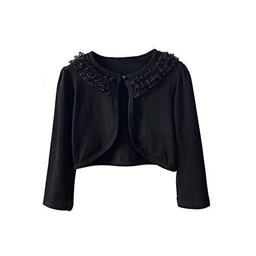 Image of Girl Lace Bolero Cardigan Shrug - Little Girl Long Sleeve Shrug Sweater with Pearls 2-11 Years