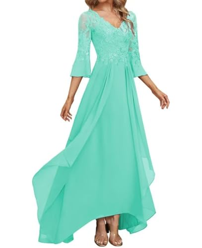 Lace Sequin Mother of The Bride Dress Chiffon Evening Dress Long Mother of The Groom Dresses with Bell Sleeves MK46