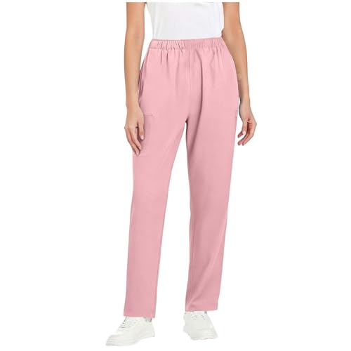Image of Scrubs Pants for Women Plus Size Stretch Waisted Workwear Pants Medical Uniform Comfy Straight Leg Barrel with Pocket