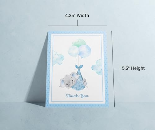 Image of Twigs Paper Baby Boy Shower Thank You Cards, 12 Blue Elephant Note Cards