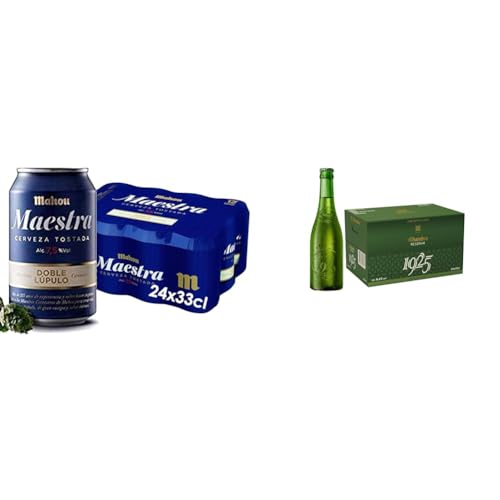 Mahou Maestra Doble Lúpulo, Cerveza Tostada Lager, 7.5% Alcohol, Pack de 24 Latas x 33 cl + Alhambra Reserva 1925, Cerveza Extra de Fermentación Lenta, Pack de 24 Botellas x 33 cl, 6.4% Alcohol