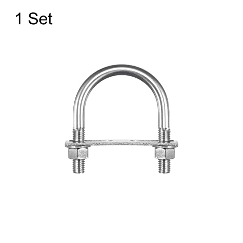 Image of uxcell Round U-Bolts, 66mm(2.6 inch) Inner Width 99mm Length M12 304 Stainless Steel U Clamp Bolt with Nuts Washers and Plates, for Boat Trailer