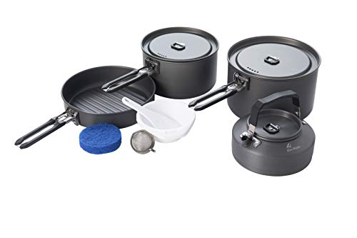 Fire-Maple Feast 4 Black Camping Geschirr Set aus Edelstahl und eloxiertem Aluminium für 4-5 Personen mit schwarzen Griffen Cover