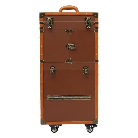 Multifunctional Rolling Train Makeup Case, Large Capacity Beauty Salon Organizer Storage Case Travel Trolley Case, 44lb Load Capacity, Portable Salon Toolbox with Lock and Hair Dryer Holder (Coffee) Cover