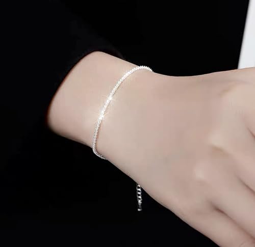 QLKILYR Dainty Shiny Silver 18K White Gold Plated Simple Chain Bracelet for Women4