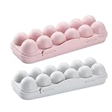 NUOBESTY 冷蔵庫用卵容器ホルダー 2個 - 卵12個用スタッキングトレイ - プラスチック製収納容器 冷蔵庫整理