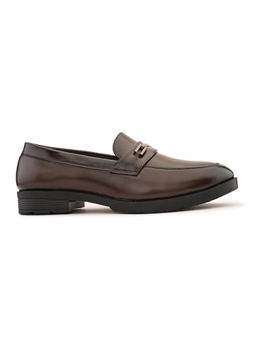 Image of STANPHORD Men Formal Loafer Shoes | Metal Accent Slip-On Moccasins | PU Leatherette Cushioned Anti-Slip | Office Party Business Casual Wear (TPSL 25024)