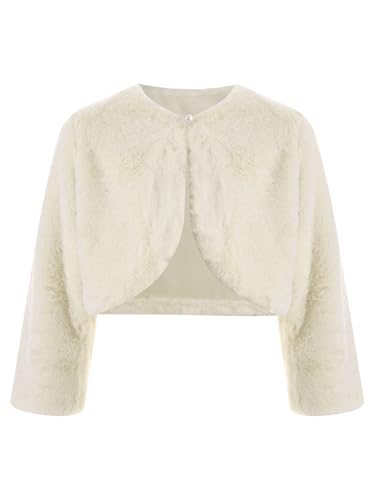 Kids Cozy Faux Fur Jacket Flower Girls Dress Coat Bolero Shrug Coat Accessories Princess Cape Winter Outerwear