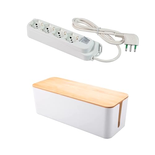 FANTON 484205S-B kit multipresa + box - Multipresa 4 prese bipasso schuko 2P+T 16A cavo 3 m. 3G1 H05VV-F spina a squadra italiana 2P+T 16A - interruttore bipolare luminoso - con box da tavolo