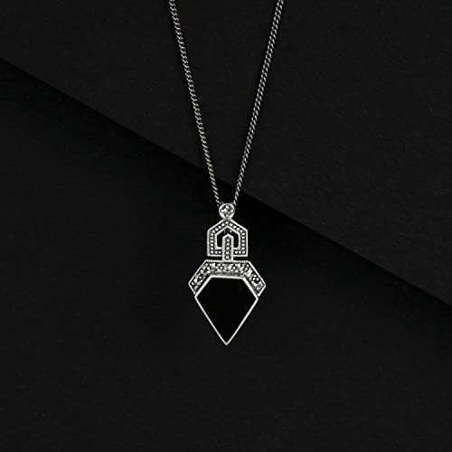 925 Sterling Silver Marcasite & Black Onyx Art Deco style Necklace3