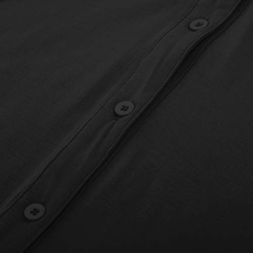 Women Model Boyfriend Style Nightshirt Long Sleeve Button Down Sleep Shirt Stretchy Black Large