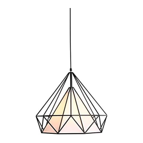 GaoHX Retro Industrial Style Metal Iron Cage E27 Ceiling Pendant Light Fixture Modern Diamond shape Chandelier for Loft Bedroom Cloakroom Living Room Ceiling Hanging Lamp (Color : Black, Size : 25CM) Cover