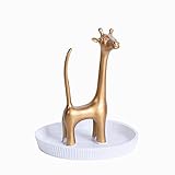 NIKKY HOME Metal Giraffe Jewelry Stand and Dish for Ring Earring Bracelet Holder Organizer Gold and White