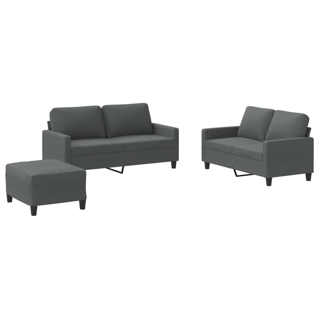 3-częściowy komplet mebli z poduszkami, ciemnoszary, z tkaniny, przytulna sofa narożna do salonu, wytrzymała tapicerka, trwałe meble do salonu