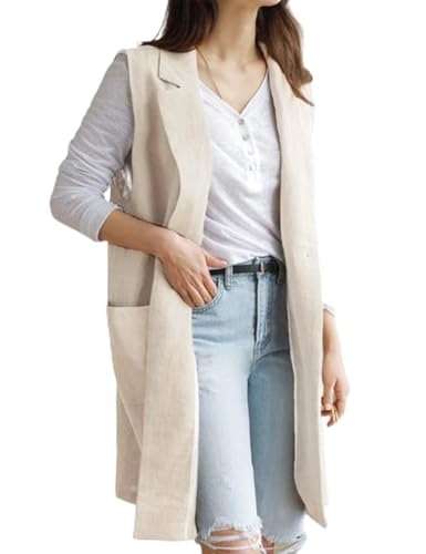 IDEALSANXUN Womens Long Linen Vest Tops Casual Spring Summer Lightweight Jackets