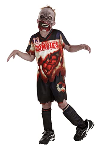 Kids Zombie Soccer Player Sports Halloween Costume with Shirt Shorts Mask and Leg Pads Large