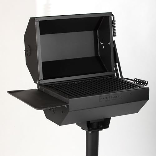 Ash-Ember-Park-Style-GrillSmoker-390-Sq-Inch-Charcoal-Grill-with-Cover-21-x-15-Grate-Side-Shelf-for-Food-Prep-Accessories-Single-Post-Permanent-Park-Style-Grill-for-Outdoor-Backyard-BBQ
