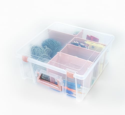 ArtBin 6990RK Super Satchel Double Deep, Portable Art & Craft Organizer with Handle, [1] Plastic Storage Case, Clear with Rose Gold Accents - Thumbnail 3