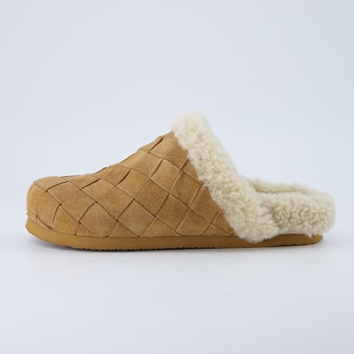 CUSHIONAIRE Cliché Genuine Suede Woven Mule Slippers for Women Indoor and Outdoor - Slip On Faux Fur Lining Women Footwear for Comfort4