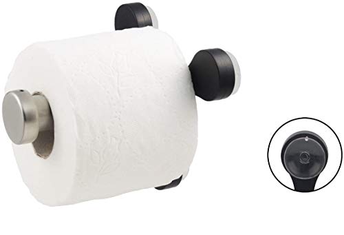 Preisvergleich Produktbild Toilettenpapierhalter aus Edelstahl mit 3 schwarzen Saugfüßen 15 cm Papierrollenhalter WC Rollenhalter Klopapier Halter Bad