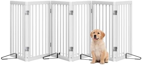 Hundegitter für Türen, Faltbares Hundegitter Innen, Freistehende Haustiergitter für Türen Schlafzimmer, Welpengitter mit Metallstützfüßen, Raumteiler 6 Paneele (Weiß)