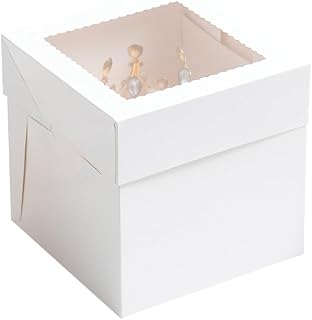 Pack of 5 Tall 10-Inch Cake Box with Clear Display Window - Sturdy Food-Grade Cardboard for Wedding, Birthday & Celebration Cakes (Easy Assembly) (5)