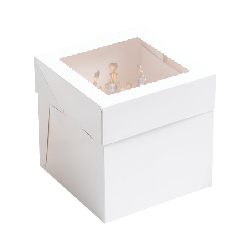 ZFQSONGZE Pack of 2 Tall 12-Inch Cake Box with Clear Display Window - Sturdy Food-Grade Cardboard for Wedding, Birthday & Celebration Cakes (Easy Assembly) (2)