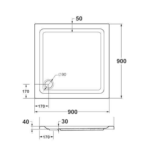 Schulte Duschwanne Adria aus hochwertigem Sanitäracryl, 90x90 cm inkl. Wannenträger, Ab- und Überlaufschutz, Pflegeleicht und alterungsbeständig, Größe wählbar – Bild 8