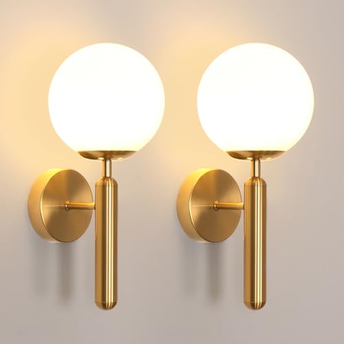 DELIPOP 2 Pezzi Applique da Parete Interno Vintage, E27 Lampada da Parete Moderna Oro, Lampada sfera, Lampada a Muro per Camera da Letto Soggiorno Corridoio Cucina Caffè