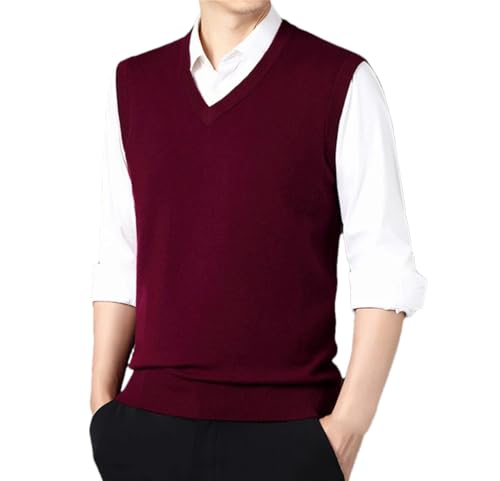 Men's Wool Knitted Sweater Vests Pullovers Solid V-Neck Sleeveless Casual Pullover Jumper Waistcoat
