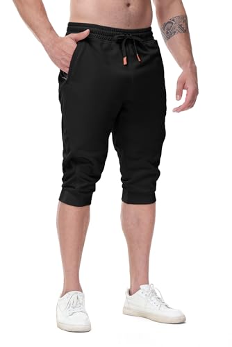 FIRSTGYM Mens Casual Jogger Pants 3/4 Joggers Tapered Fit Workout Gym Training Sweatpants